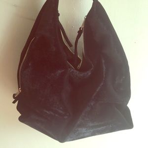 Black velvet hobo bag